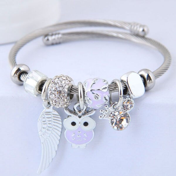 DIY Beaded Owl Angel Wings Pendant Stainless Steel Bracelet - Image 8
