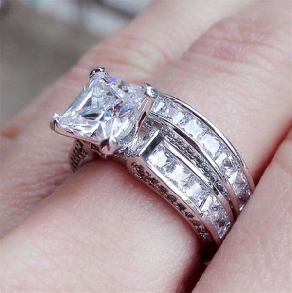 New Style Charm Couple Rings His Her Silver Color Princess Cut CZ Anniversary Promise Wedding Engagement Ring Sets - Image 2