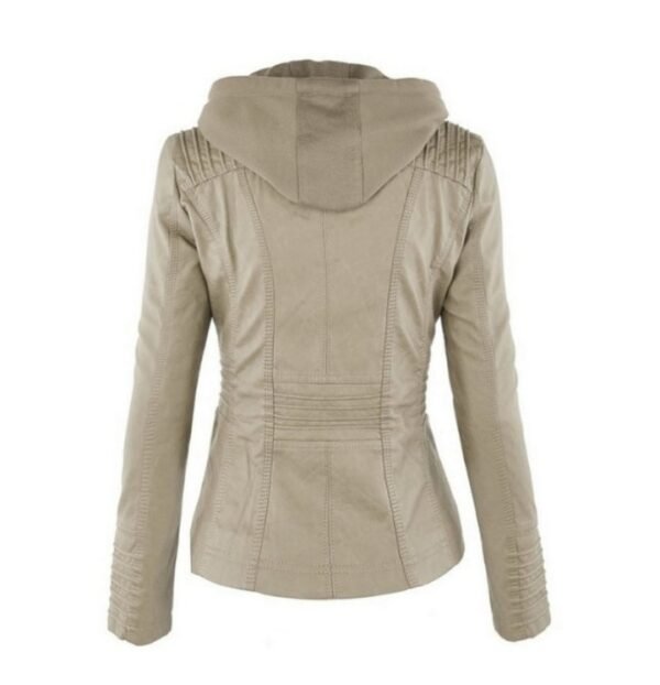 Fashion Detachable Hooded Jacket With Pockets Casual Solid Color Zipper Long Sleeve Leather Coat Autumn Winter Women's Clothing - Image 7
