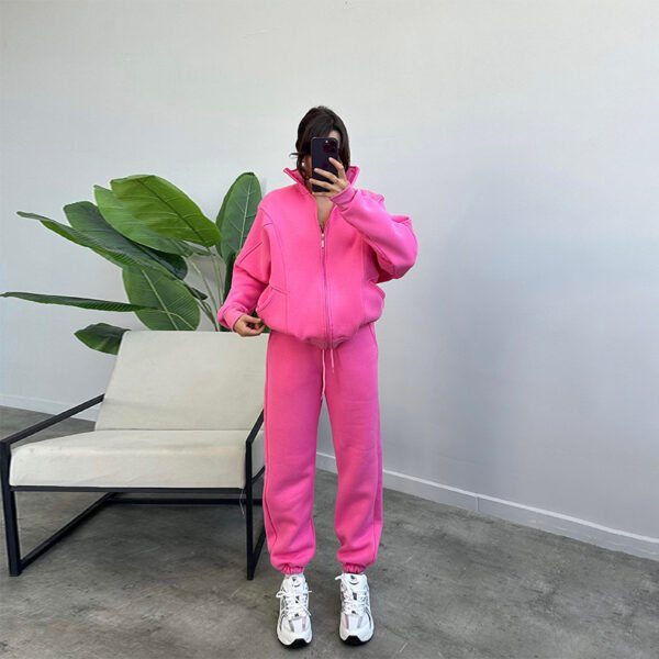 Sports Suits With Pockets Stand-up Collar Zipper Cardigan And Drawstring Trousers Fashion Jogger Set Outfits Tracksuits Women's Clothing - Image 2
