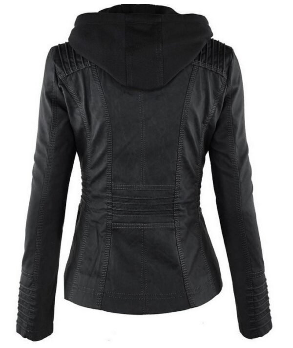 Fashion Detachable Hooded Jacket With Pockets Casual Solid Color Zipper Long Sleeve Leather Coat Autumn Winter Women's Clothing - Image 3