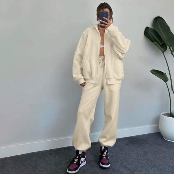 Sports Suits With Pockets Stand-up Collar Zipper Cardigan And Drawstring Trousers Fashion Jogger Set Outfits Tracksuits Women's Clothing - Image 9