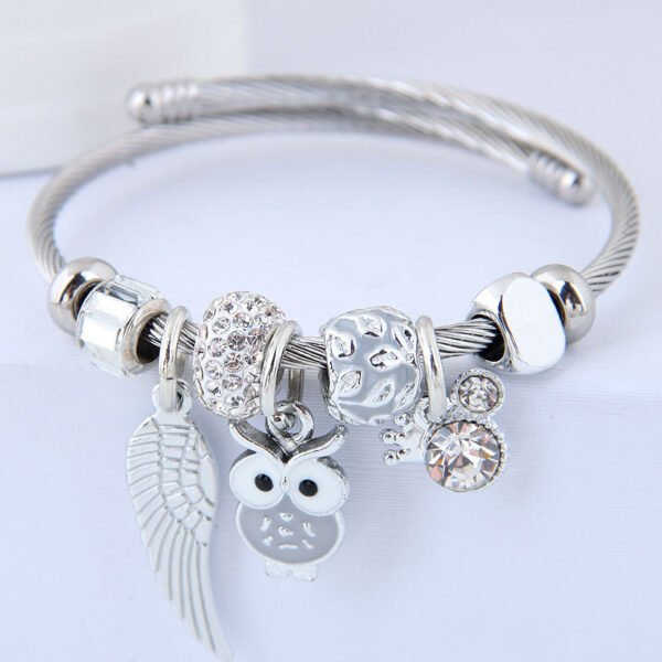 DIY Beaded Owl Angel Wings Pendant Stainless Steel Bracelet - Image 7