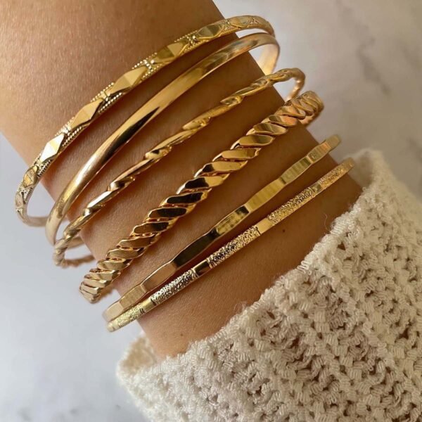 Bohemian Metal Chain Bracelet Set For Women Geometric Gold Color Thick Link Chain  Bangle Female Fashion Jewelry - Image 2